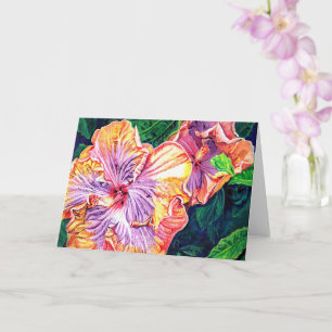 Oranje en Paars Hibiscus Wenskaart Kaart
