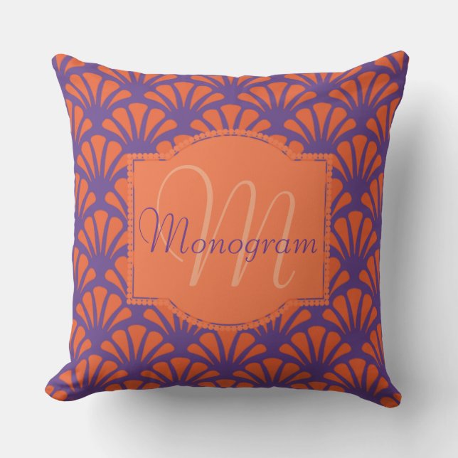 Oranje en Paars ontwerp met monogram Buitenkussen (Voorkant)