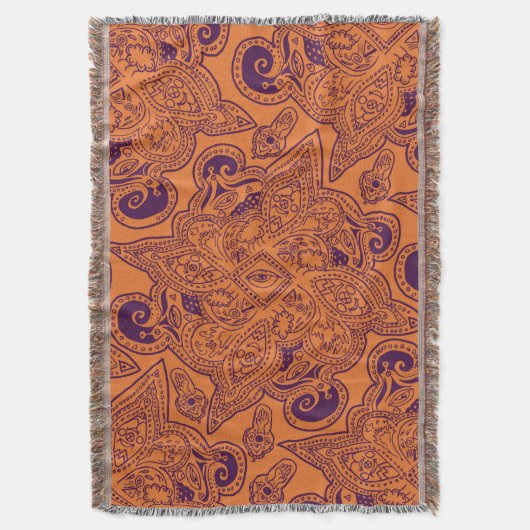 Oranje en Paars Perzisch Star Mandala Pattern Deken (Voorkant Verticaal)