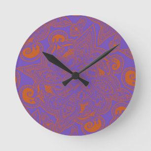 Oranje en Paars Perzisch Star Mandala Pattern Ronde Klok