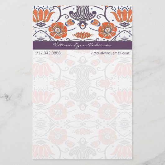 Oranje en Paars Zwemvederij Briefpapier (Voorkant)