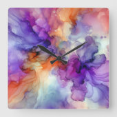 Oranje en Paarse alcoholinkt Abstract Vierkante Klok (Voorkant)