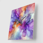 Oranje en Paarse alcoholinkt Abstract Vierkante Klok (Hoek)