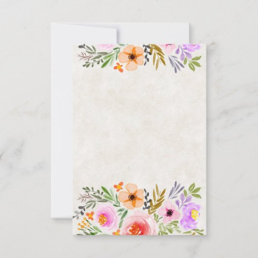 Oranje en paarse aquarel bloemige trouwkaart  kaart (Voorkant)