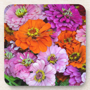 Oranje en paarse dahlia bloemen bier onderzetter