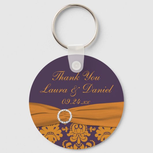 Oranje en Paarse Damask Wedding Favor Sleutelhange Sleutelhanger (Voorkant)
