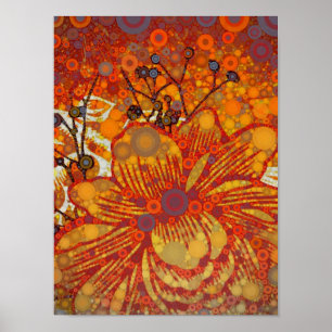 Oranje en Paarse Floral Moderne Pop kunst Poster