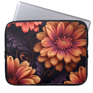 Oranje en Paarse FLower Laptop Hoesje Sleeve
