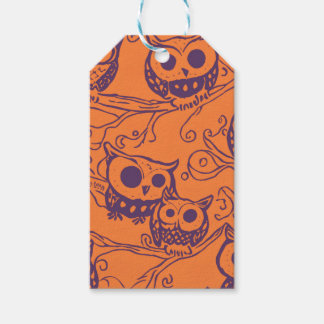 Oranje en Paarse Halloween Uilenpatroon Cadeaulabel