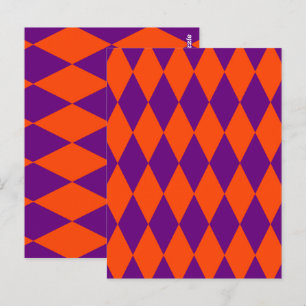 Oranje en paarse Harlekijn geruite ontwerp  Briefkaart