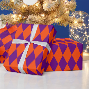 Oranje en paarse Harlekijn geruite ontwerp Cadeaupapier