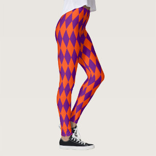 Oranje en paarse Harlekijn geruite ontwerp Leggings