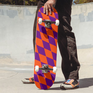 Oranje en paarse harlekijn geruite ontwerp persoonlijk skateboard