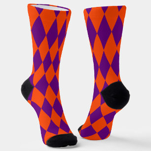 Oranje en paarse Harlekijn geruite ontwerp Sokken