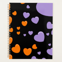 oranje en paarse harten polka stippen