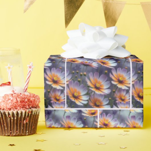 Oranje en Paarse kosmos Abstract Cadeaupapier (Verjaardagsfeest)