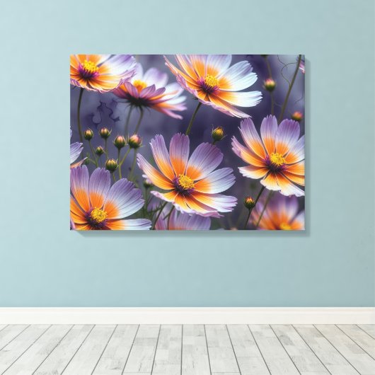 Oranje en Paarse kosmos Abstract Canvas Afdruk (Insitu (Houten vloer))