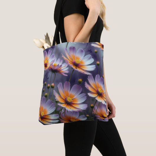 Oranje en Paarse kosmos Abstract Tote Bag (Dichtbij)