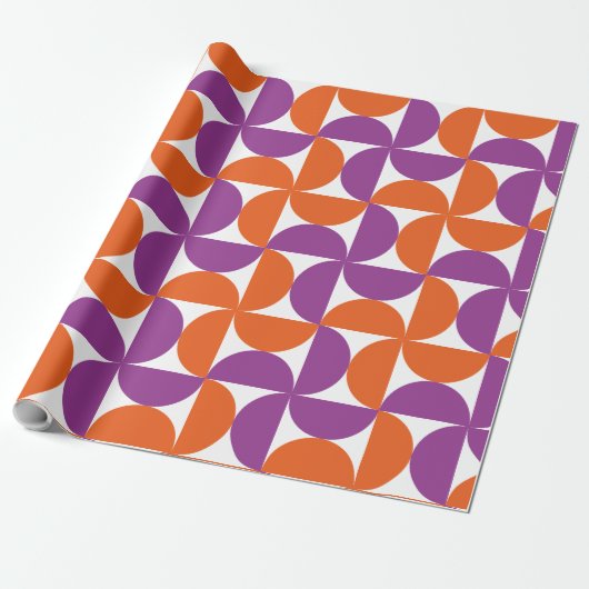 Oranje en Paarse Mid Century Modern Pattern Cadeaupapier (Uitgerold)