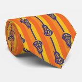 Oranje en Paarse retro Lacrosse Sticks and Stripes Stropdas (Opgerold)