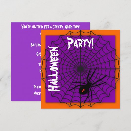 Oranje en Paarse spin Web Halloween-uitnodigingen Kaart (Voorkant / Achterkant)