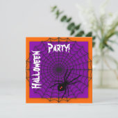 Oranje en Paarse spin Web Halloween-uitnodigingen Kaart (Staand voorkant)