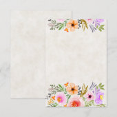 Oranje en paarse waterverf bloemen bruiloft  kaart (Voorkant / Achterkant)