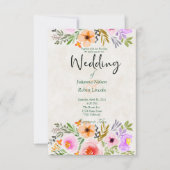 Oranje en paarse waterverf florale bruiloft invita kaart (Voorkant)