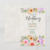 Oranje en paarse waterverf florale bruiloft invita kaart (Voorkant / Achterkant)