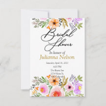 Oranje en paarse waterverf florale uitnodiging