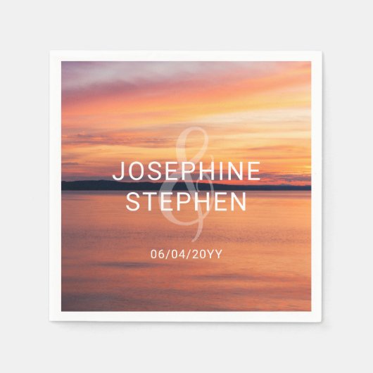 Oranje en Paarse zonsondergang Foto Custom Wedding Servet (Voorkant)