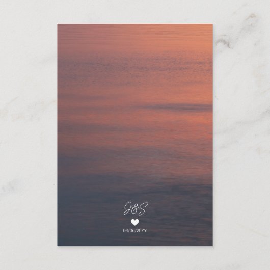 Oranje en Paarse zonsondergang over Lake Photo Wed Informatiekaartje (Achterkant)