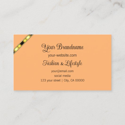 Oranje en Perzik met Foto Chic Patterned Letters Visitekaartje (Achterkant)