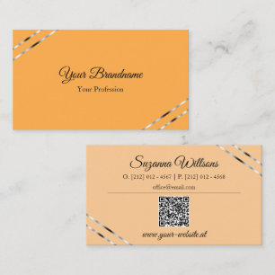 Oranje en perzik met zilveren lijnen QR-code elega Visitekaartje
