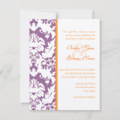 Oranje en plum Damask Wedding Invitations Kaart (Voorkant)