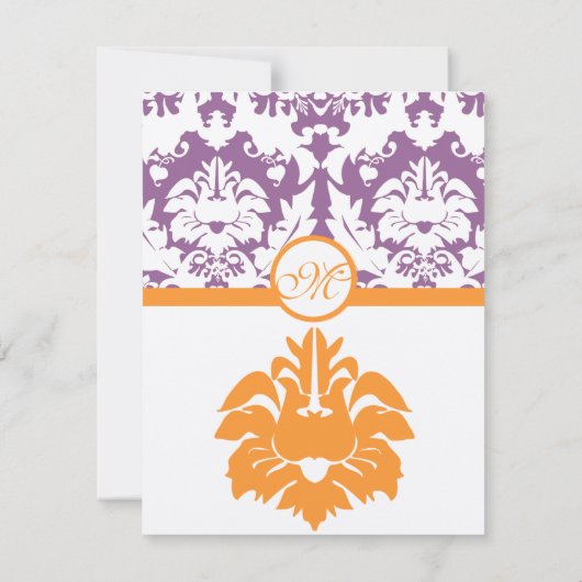 Oranje en plum Damask Wedding Invitations Kaart (Achterkant)