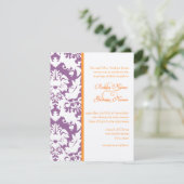 Oranje en plum Damask Wedding Invitations Kaart (Staand voorkant)