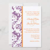 Oranje en plum Damask Wedding Invitations Kaart (Voorkant)