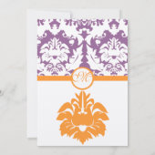 Oranje en plum Damask Wedding Invitations Kaart (Achterkant)