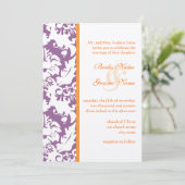 Oranje en plum Damask Wedding Invitations Kaart (Staand voorkant)
