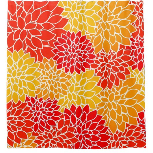 oranje en rode dahlias douchegordijn (Voorkant)