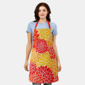 oranje en rode dahlias schort (Gedragen)