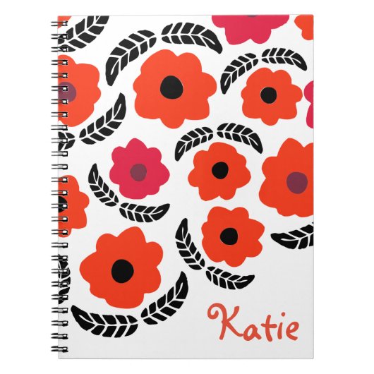 Oranje en rode Floral Notitieboek (Voorkant)