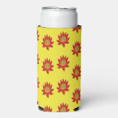 Oranje en rode spiraalbloem op geel seltzer blikjeskoeler (Seltzer Voorkant)
