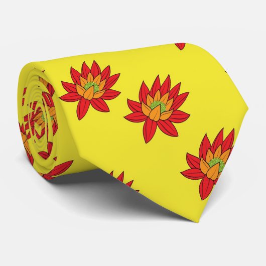 Oranje en rode spiraalbloem op geel stropdas (Opgerold)
