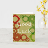 Oranje en rode tandwielachtergrond, GoodLuck Kaart (Gele Bloem)