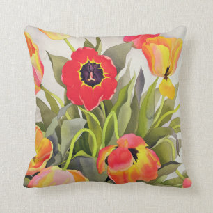 Oranje en rode tulpen kussen