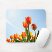 Oranje en rode tulpen van onderaan muismat (Met muis)