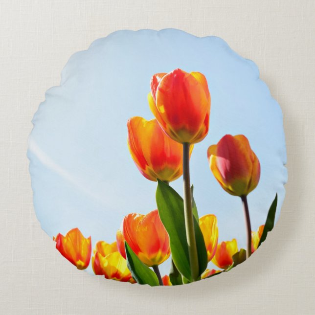 Oranje en rode tulpen van onderaan rond kussen (Voorkant)