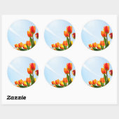 Oranje en rode tulpen van onderaan ronde sticker (Vel)